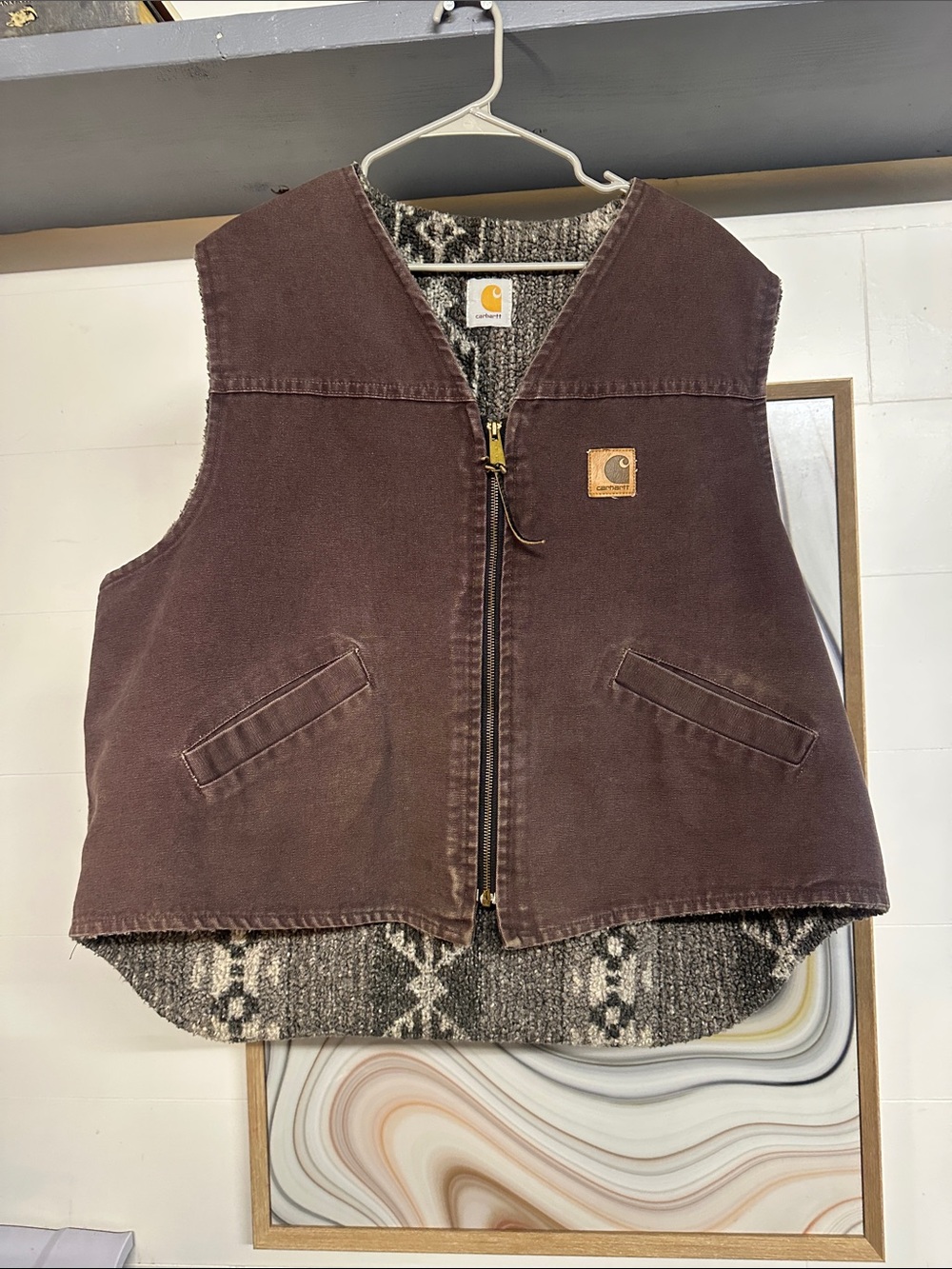 Vintage 90’s Carhartt Tundra Aztec Fleece-Lined VP173 Mocha Brown Vest